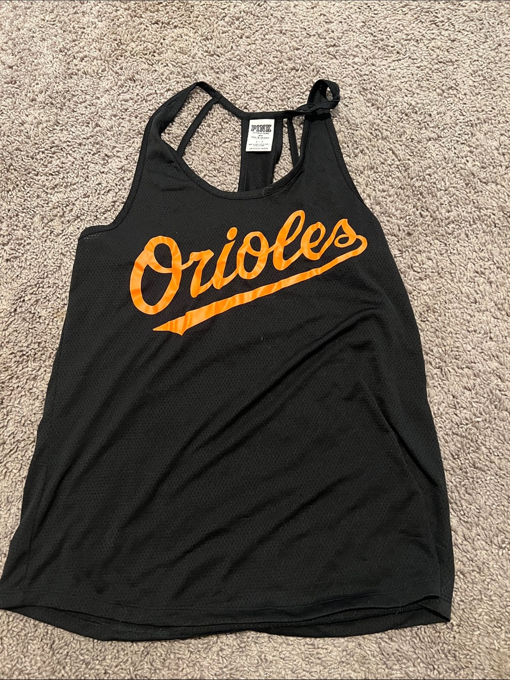 PINK Victoria's Secret Black Tank Top with Orange Orioles Script Y2K